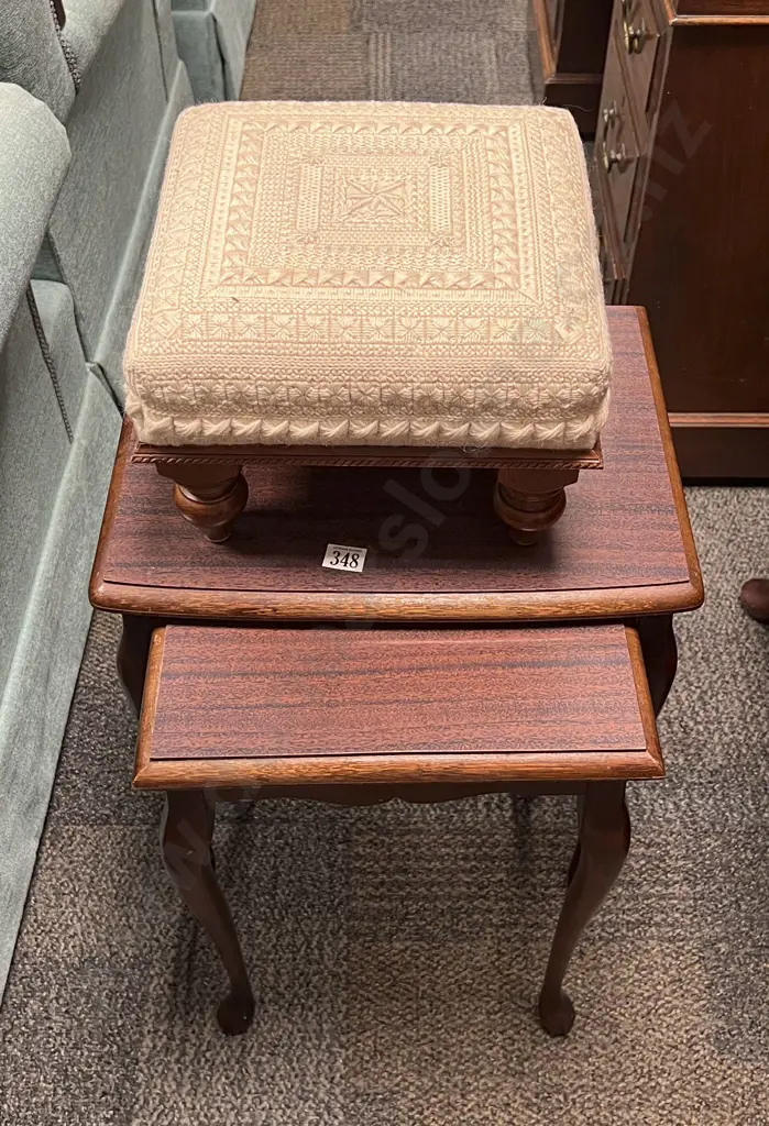 Woollen covered Footstool & Nest of Two Tables Image 1++