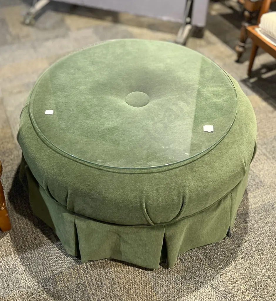 Large Upholstered Ottoman with Glass Top together with Side Table Image 1++