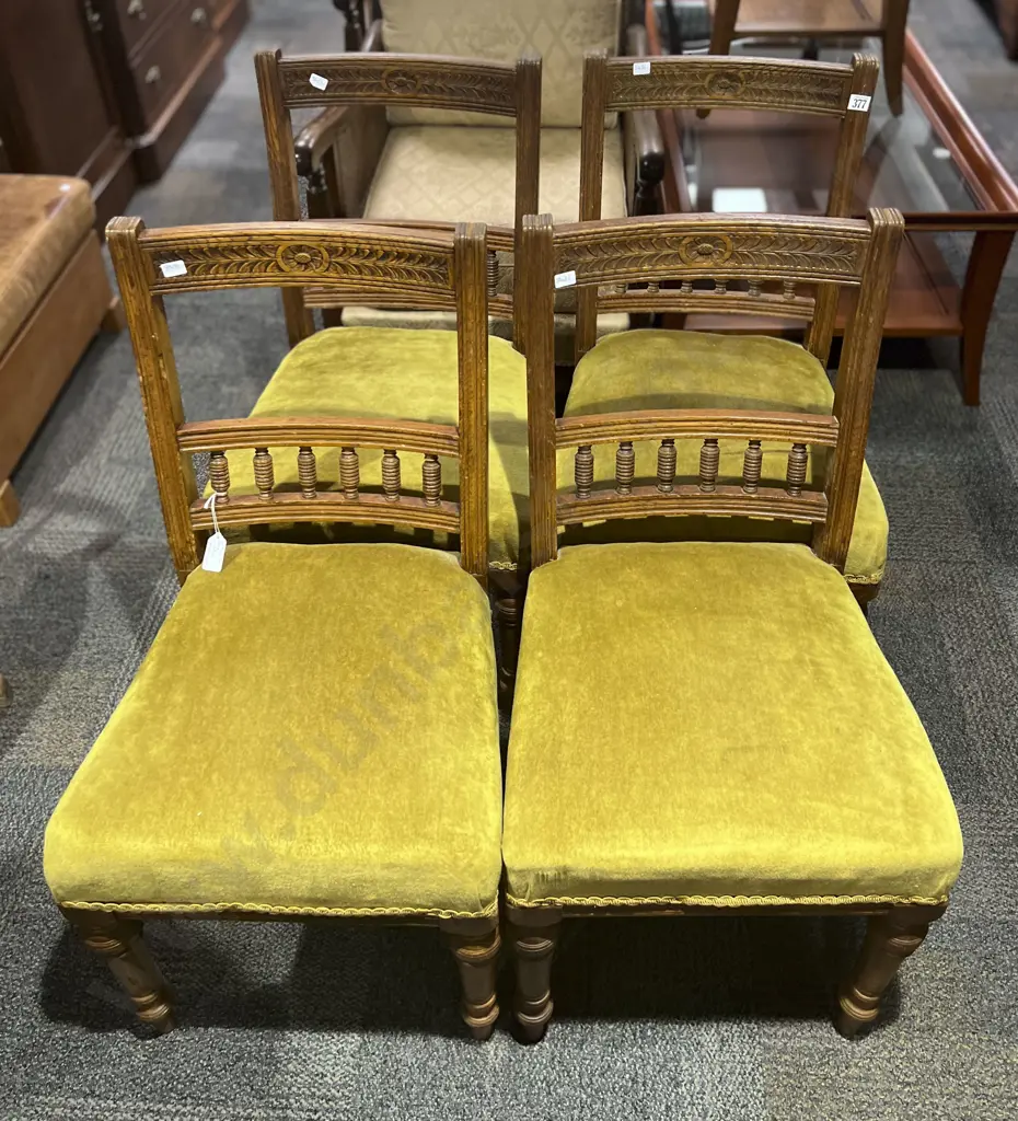 Four Victorian Oak Dining Chairs Image 1++
