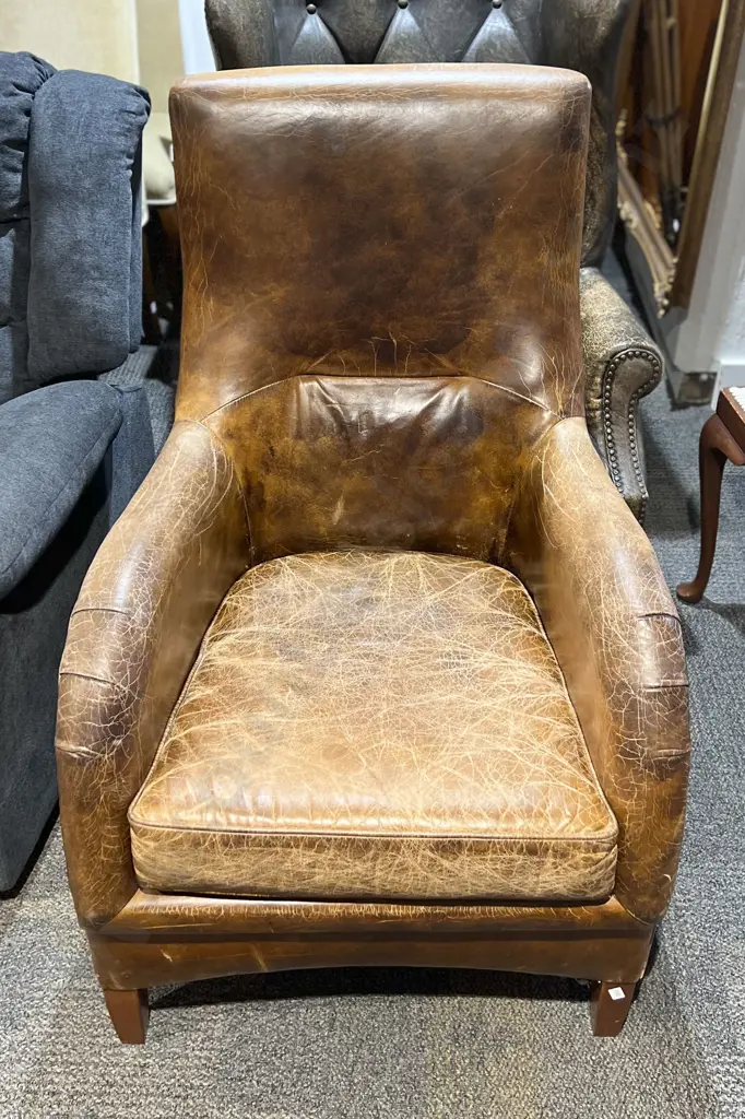 Distressed Leather Upholstered Library Chair Image 1++