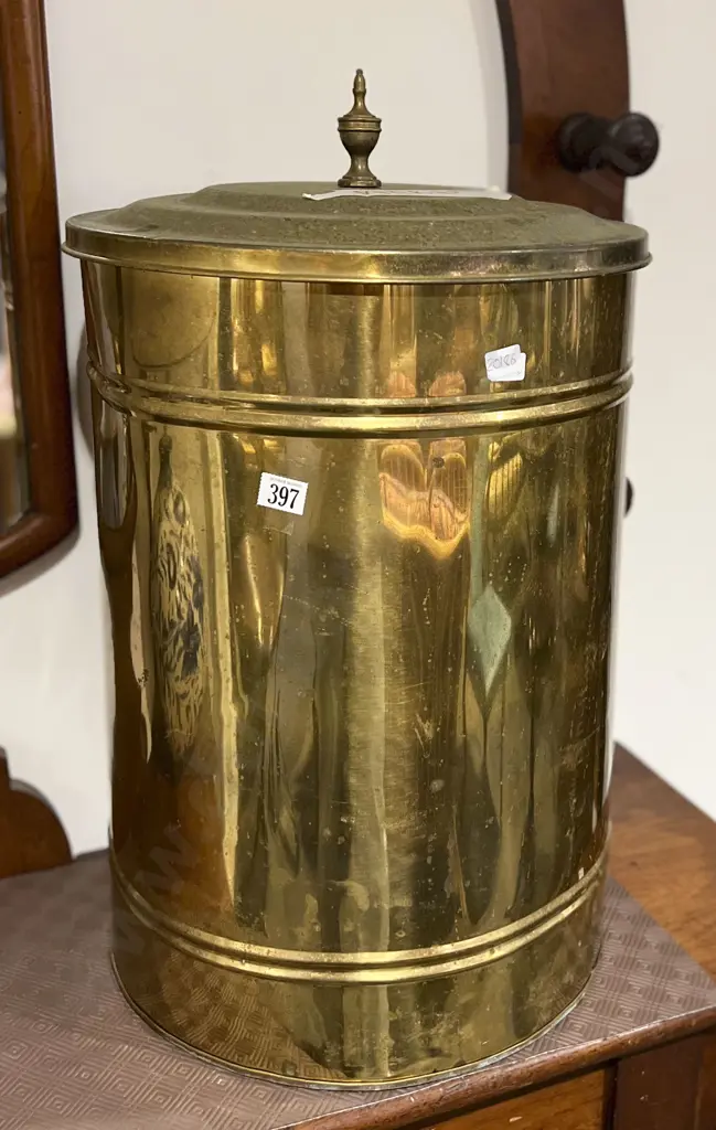 Lidded Brass Coal Bin Image 1++