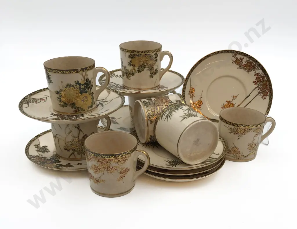 Set of Eight Satsuma Coffee Cans & Saucers Image 1++