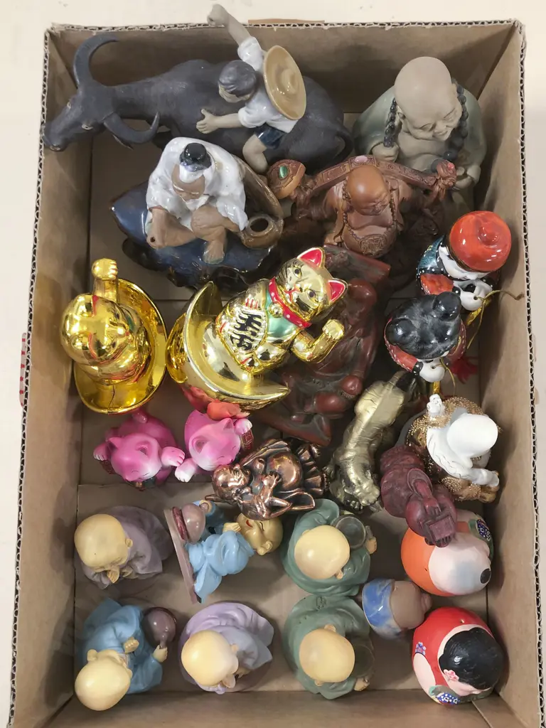Box of Assorted Asian Ornaments & Figures Image 1++