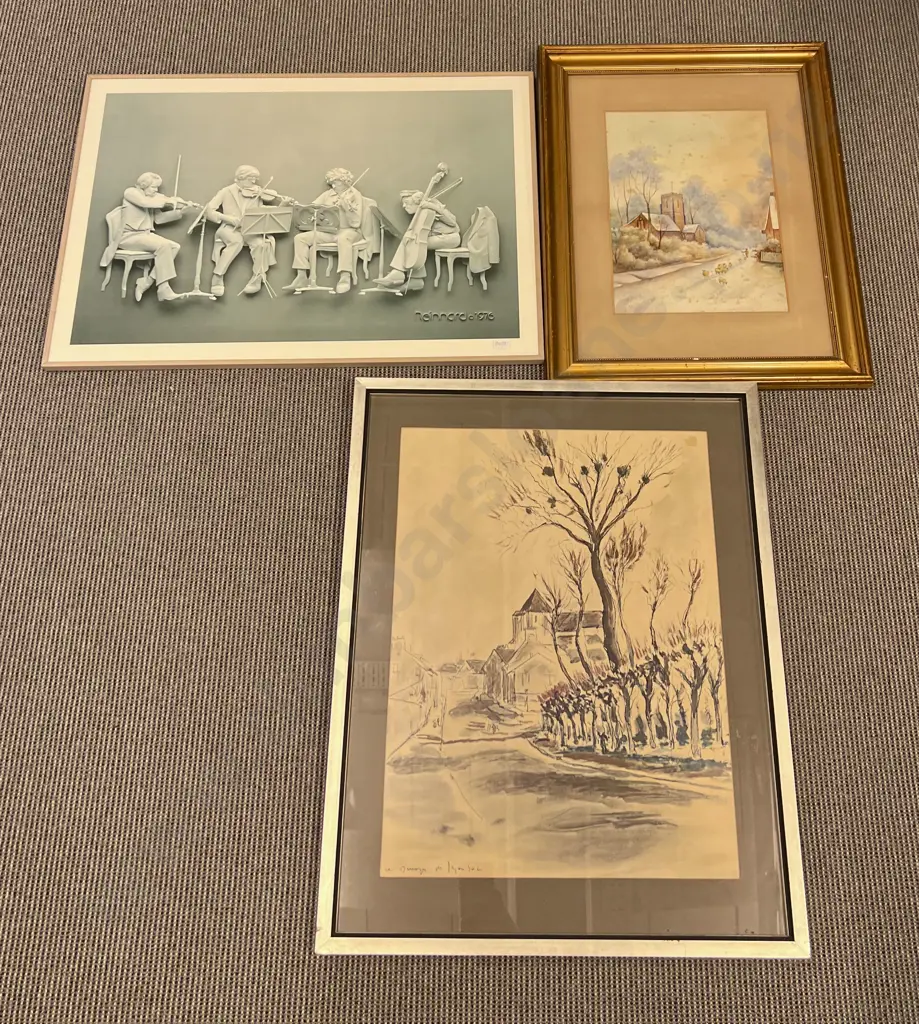 Framed Watercolour together with Two Prints Image 1++