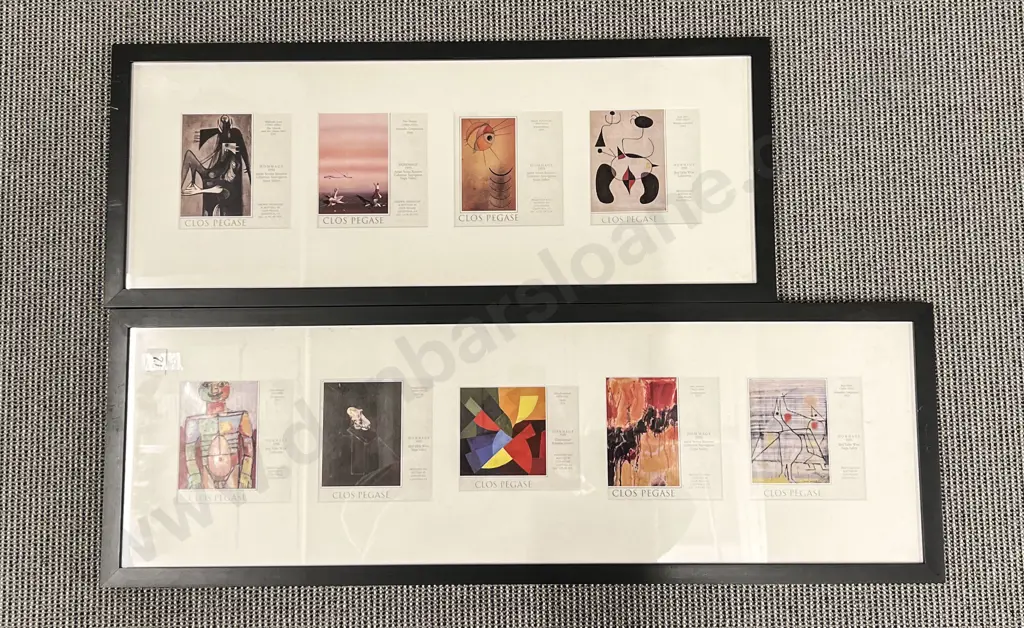 Two Framed Clos Pegase Wine Label Displays Image 1++