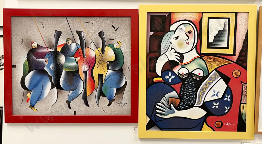 Two Semi Abstract Figurative Works - acrylic on board Image 1++