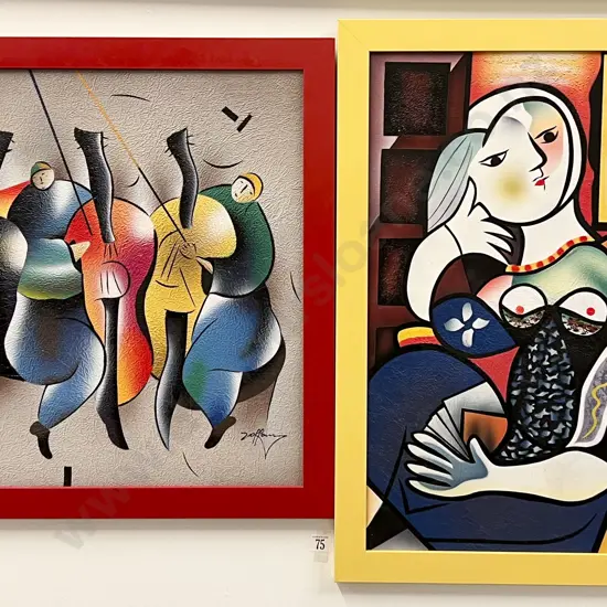 Two Semi Abstract Figurative Works - acrylic on board