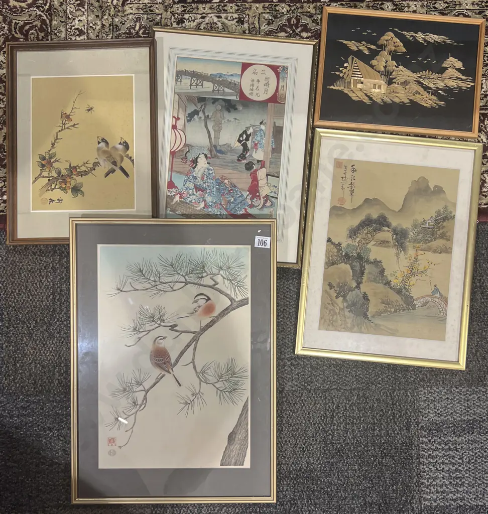 Five Assorted Framed Asian Works Image 1++