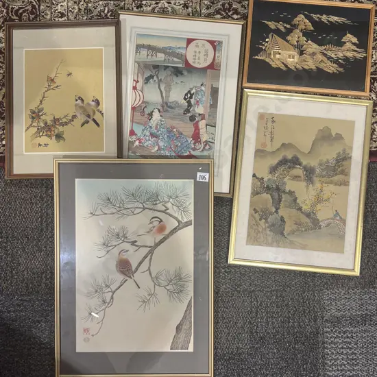 Five Assorted Framed Asian Works