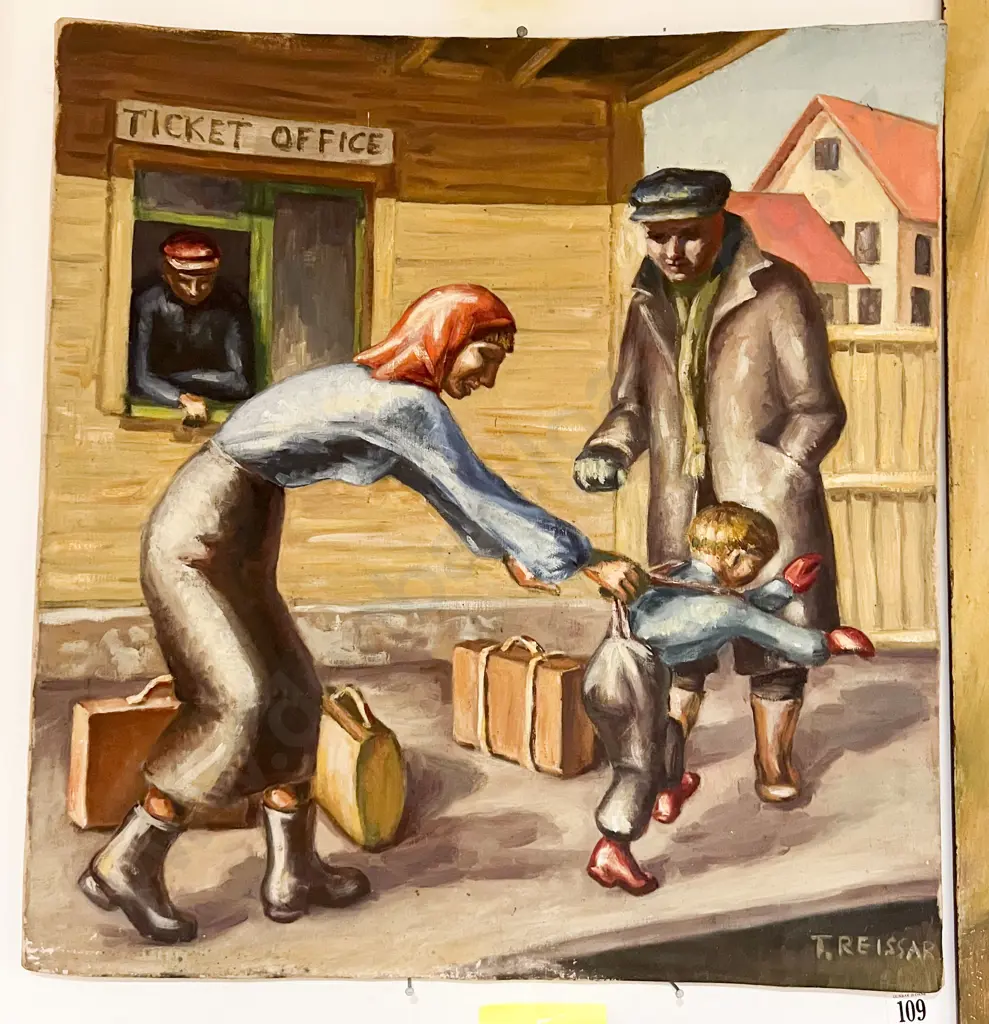 Tiiu Reissar - Railway Station Scene - Oil on Board - Unframed Image 1++