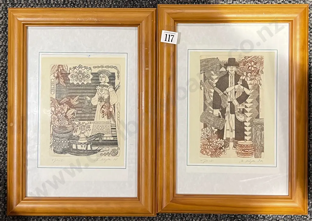 B Hager Pair of Framed Etchings Image 1++