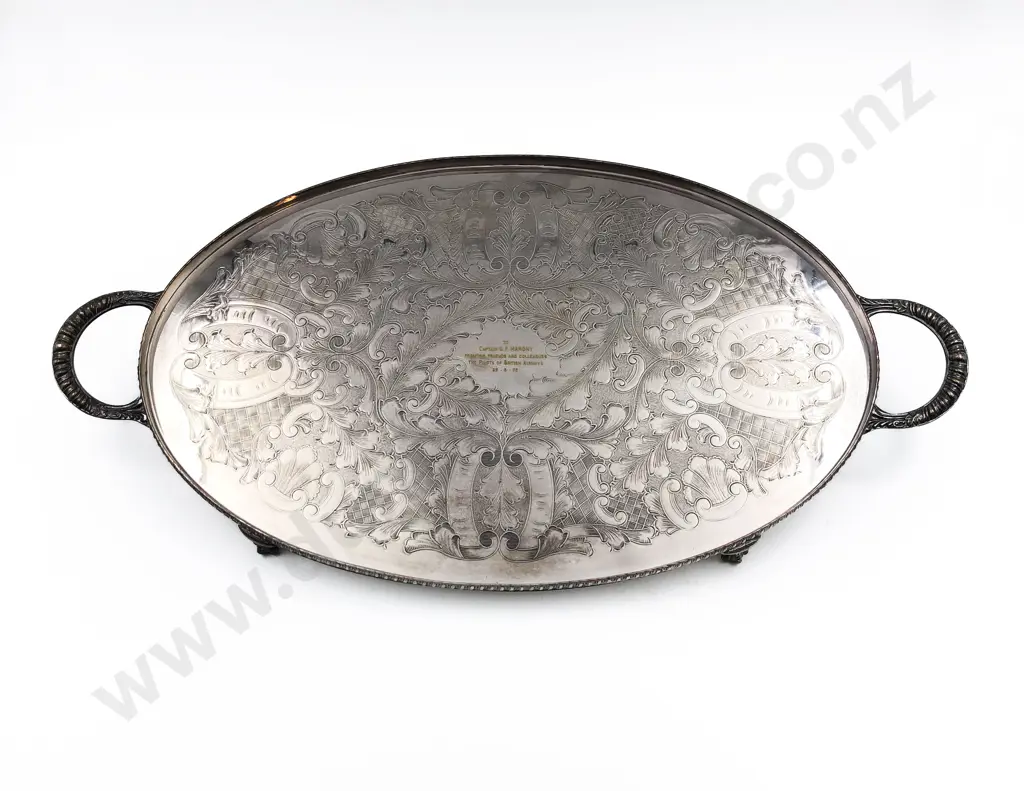 S/P Engraved Two Handle Presentation Tray Image 1++