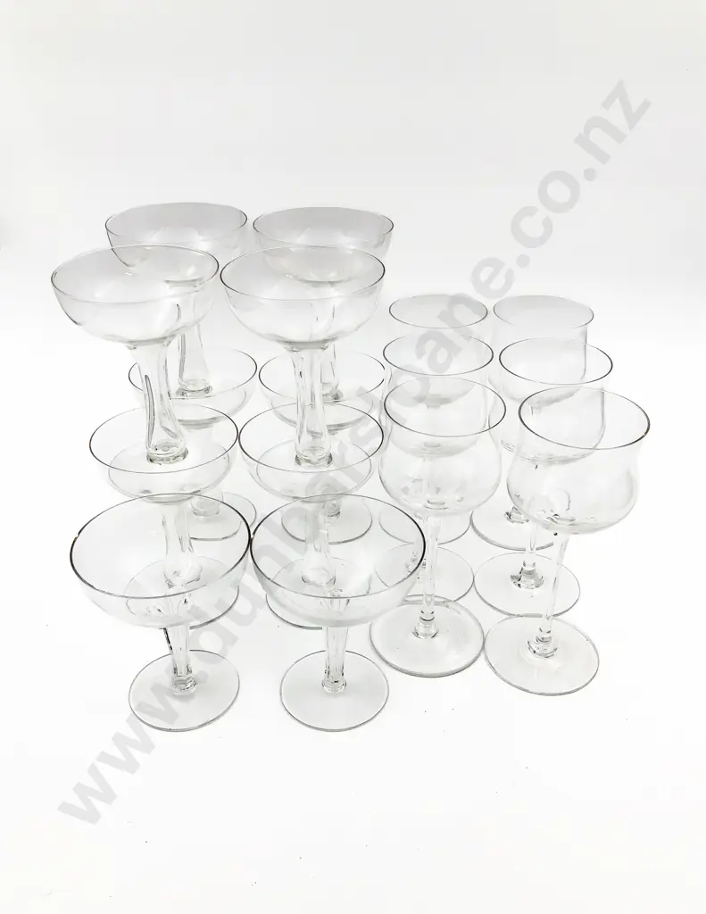 Set of Eight Hollow Stem Champagne Coupes with Two Other and Six Wine Glasses Image 1++