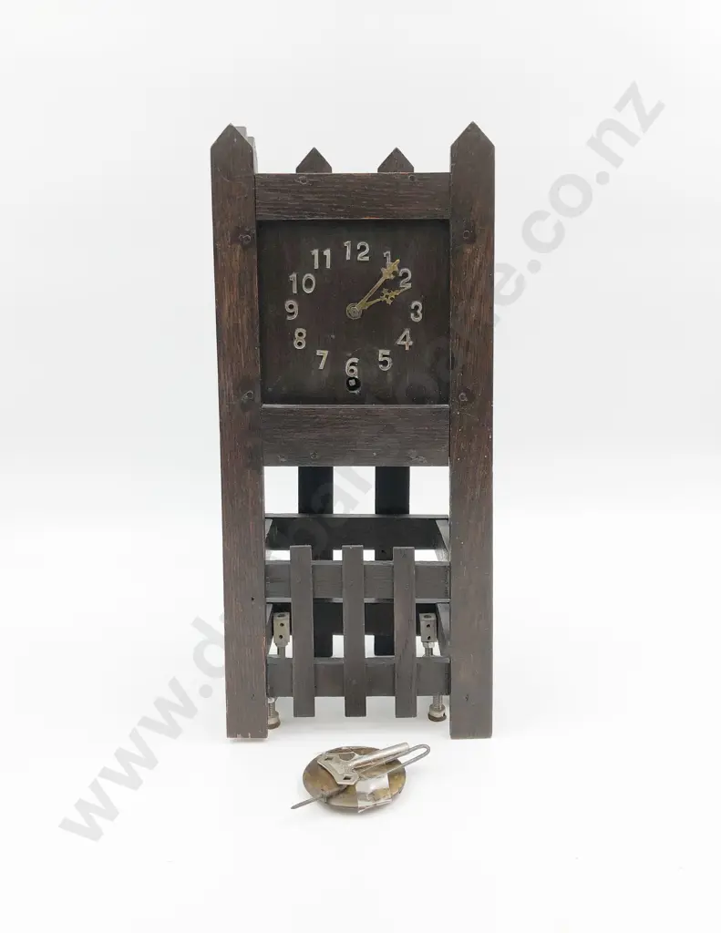 Unusual Oak Cased Mantel Clock Image 1++