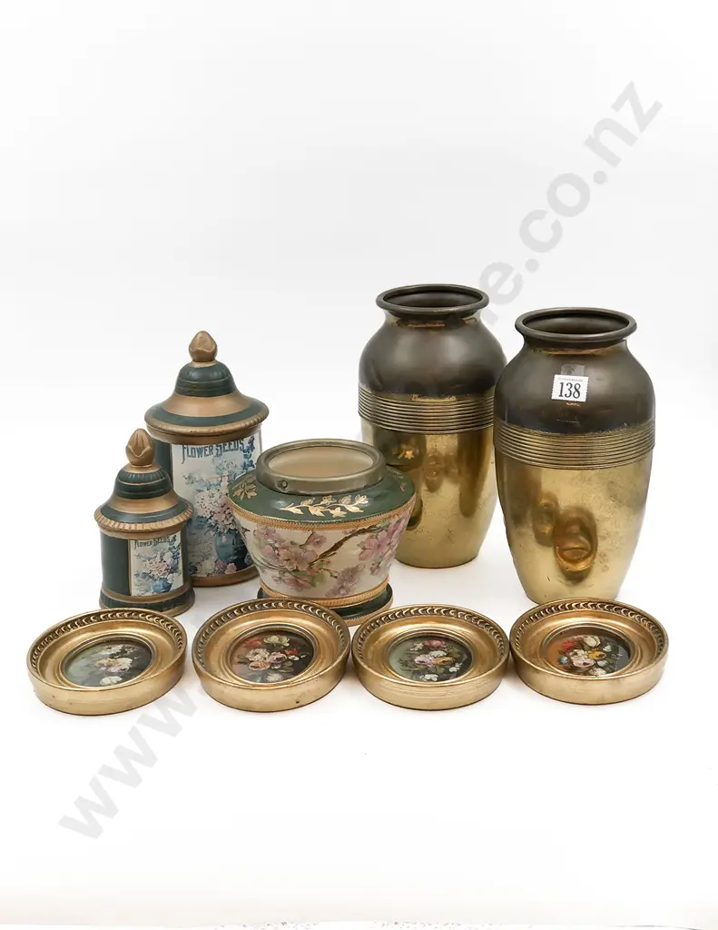 Two Dutch Brass Vases & /assorted incl Four Gilt Framed Prints Image 1++