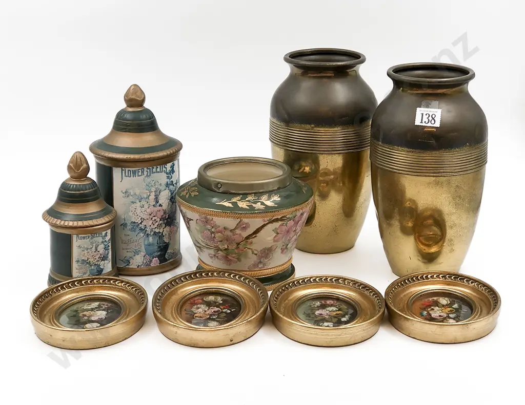 Two Dutch Brass Vases & /assorted incl Four Gilt Framed Prints Image 1++