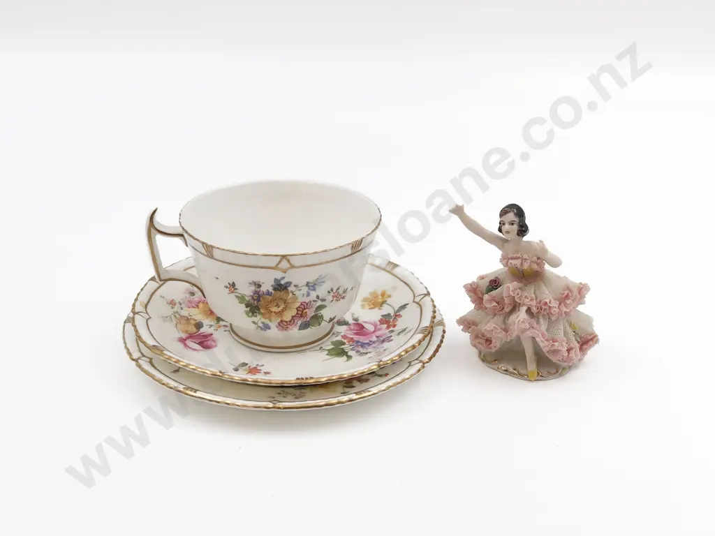 RCD Floral China Trio & Dresden Figurine Image 1++
