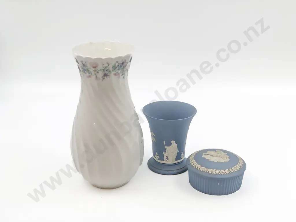 Wedgwood Vase with Jasperware Vase and Lidded Vanity Box Image 1++