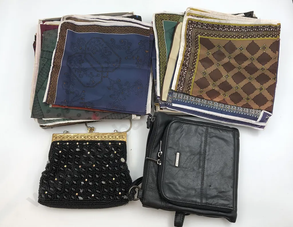 Box of Assorted Vintage Scarves & Two Ladies Bags Image 1++