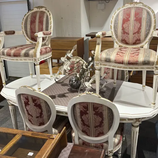 French Style White Painted Table & Six Chairs incl Two Carvers