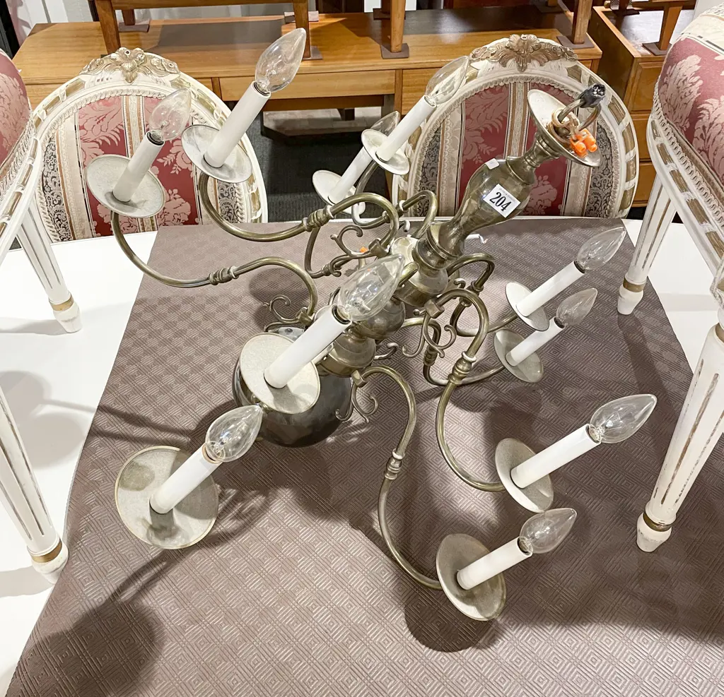 Brass Dutch Style Ten Arm Chandelier Image 1++