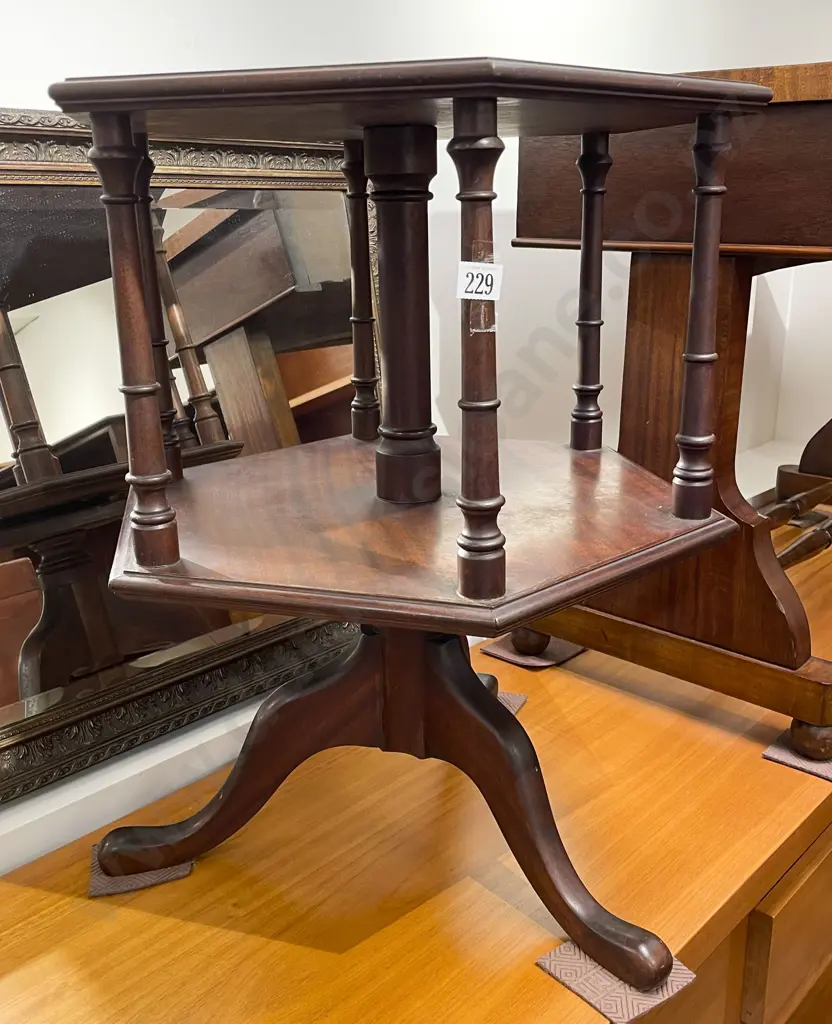 Mahogany Two Tiered Hexagonal Revolving Occasional Table Image 1++