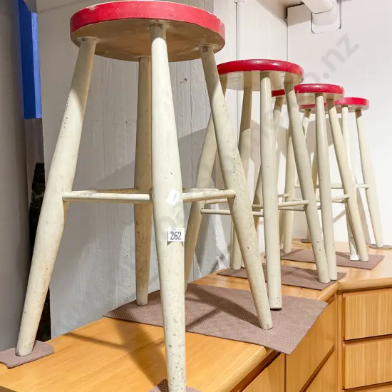 Four Vintage Stools & Small Table