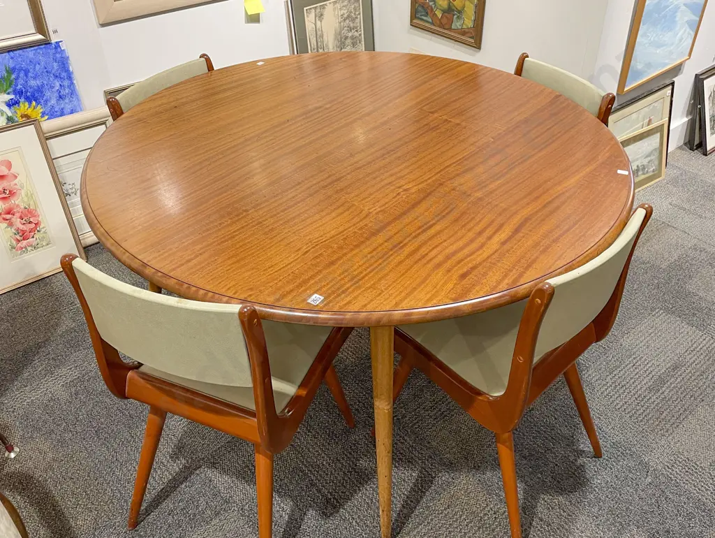 Mid Century Circular Dining Table & Four Chairs Image 1++
