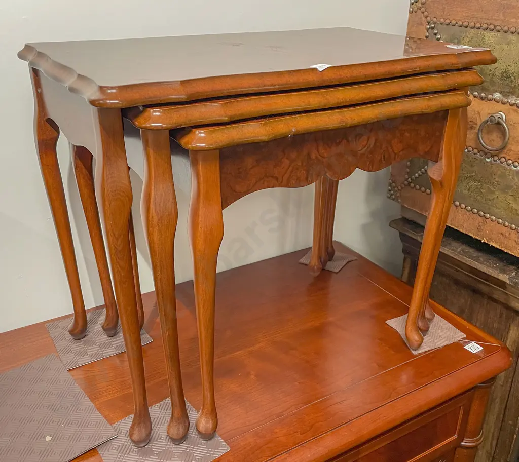 Burr Walnut Nest of Three Tables Image 1++
