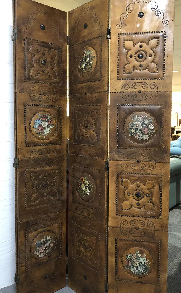 Spanish Style Studded Folding Screen with Hand Painted Embellishments Image 1++