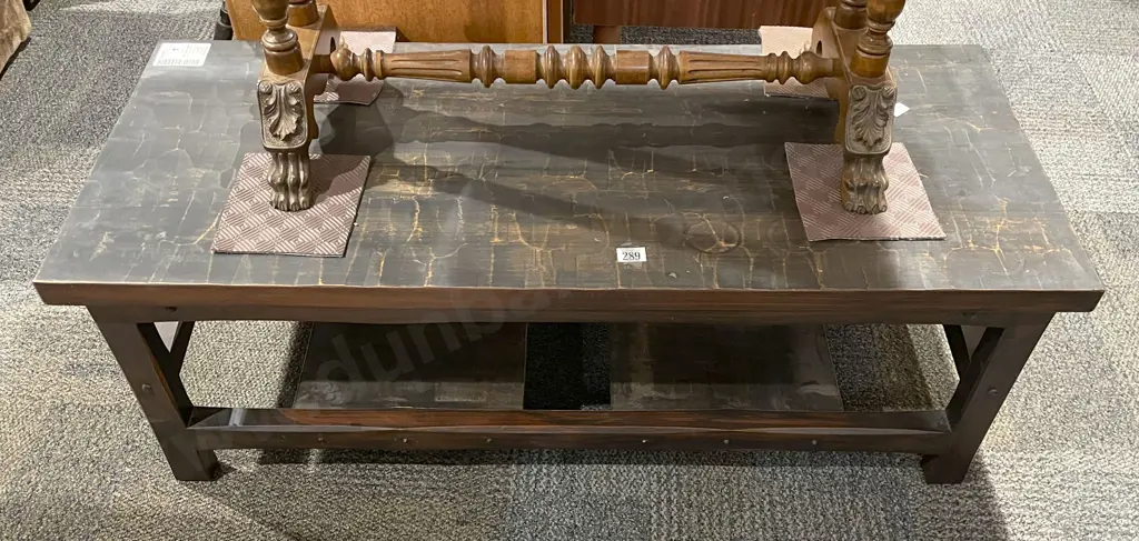 Adzed Rectangular Coffee Table with Under Tier Image 1++