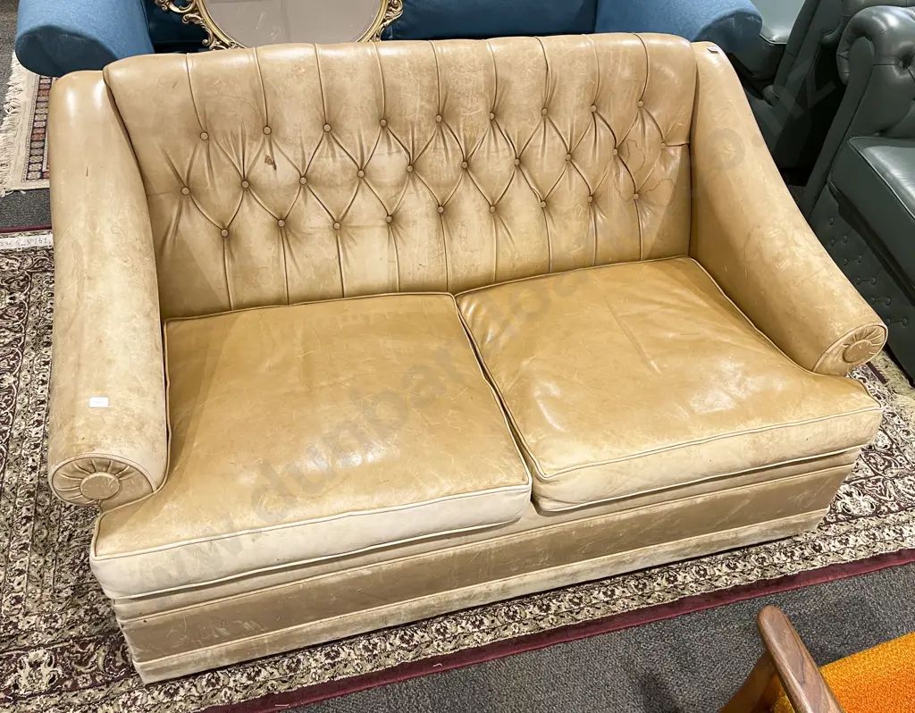 Leather Button Back Two Seater Sofa with Sloping Arms Image 1++