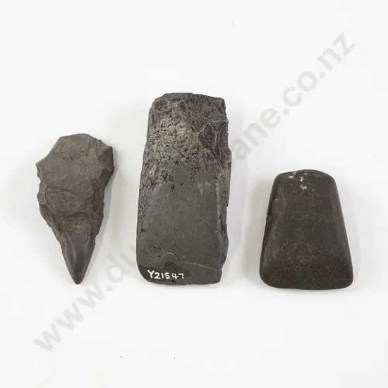 A stone Drill For Serpentine And Two Toki (Argillite)