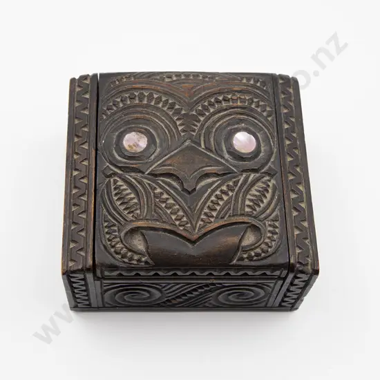 Ebonised Carved Lidded Box With Wheku Head