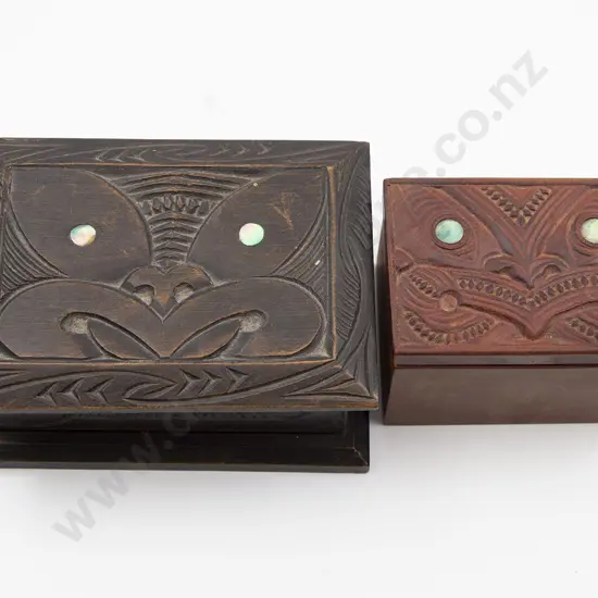 Two Carved Lidded Boxes With Wheku Heads