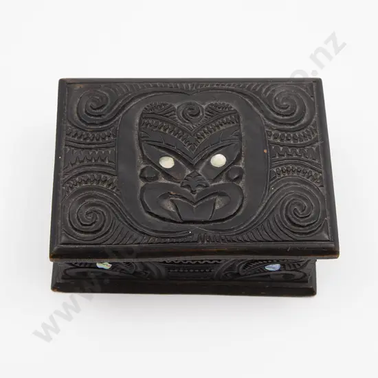Ebonised Carved Lidded Box With Wheku Head