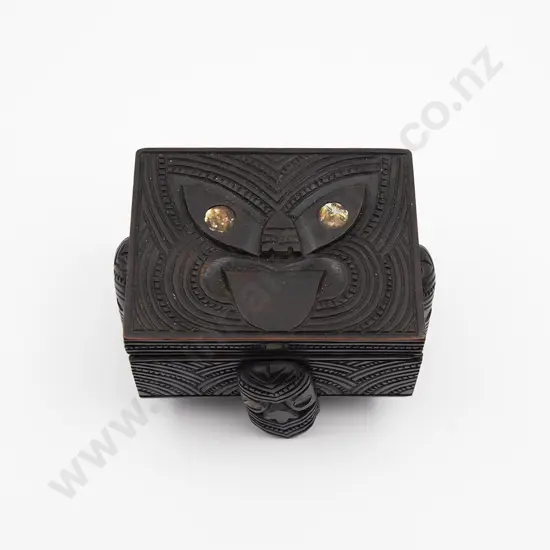 Ebonised Carved Lidded Box With Wheku Head