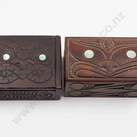 Two Carved Lidded Boxes With Wheku Heads