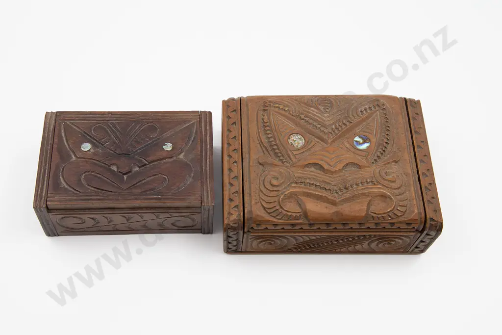 Two Carved Lidded Boxes With Wheku Heads Image 1++