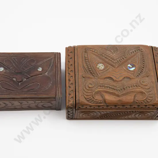 Two Carved Lidded Boxes With Wheku Heads