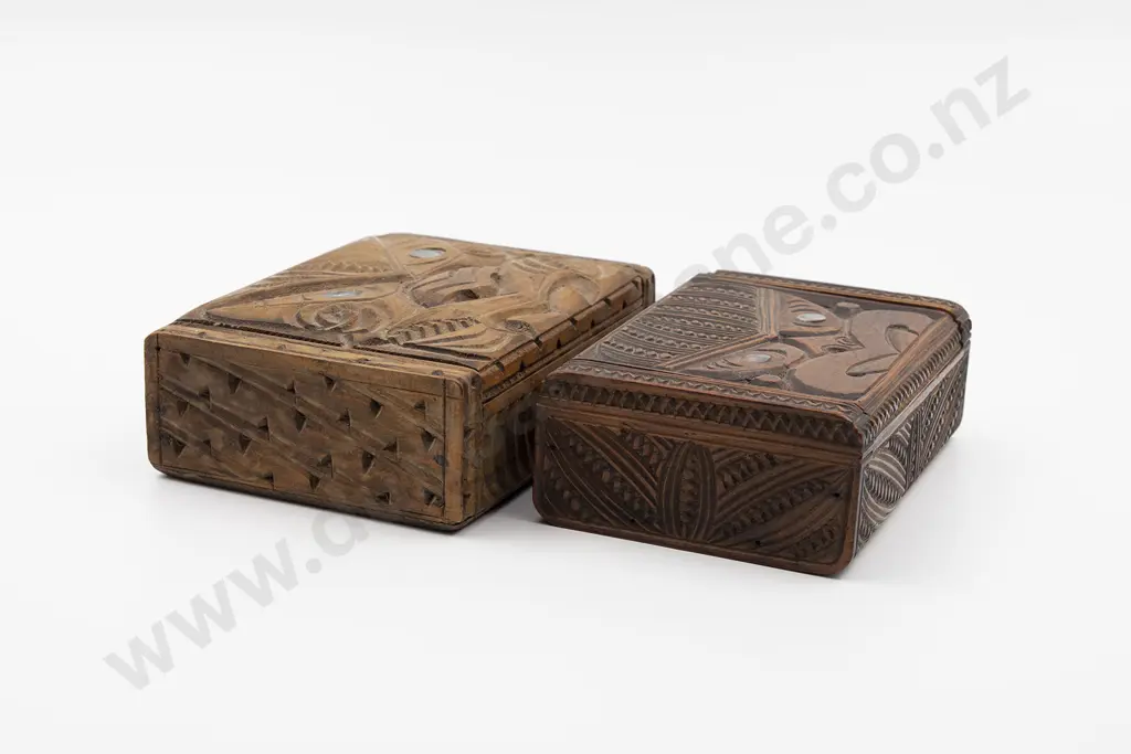 Two Carved Lidded Boxes With Wheku Heads Image 1++