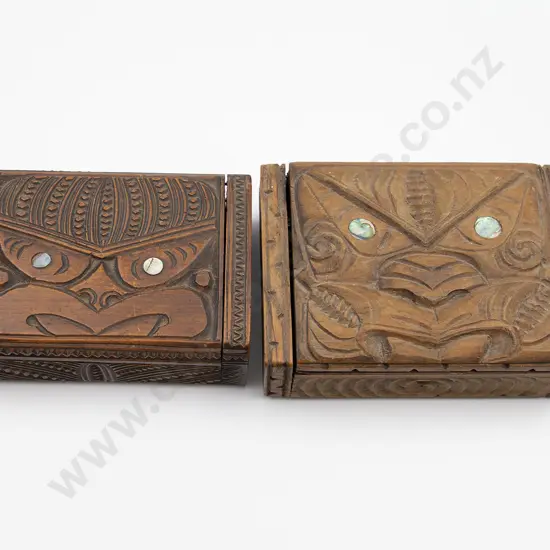 Two Carved Lidded Boxes With Wheku Heads