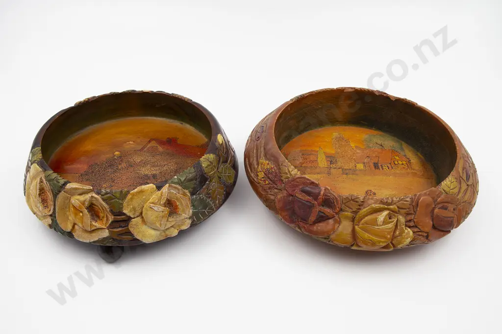 Two Jane Brenkley Rose Carved Fruit Bowls Image 1++
