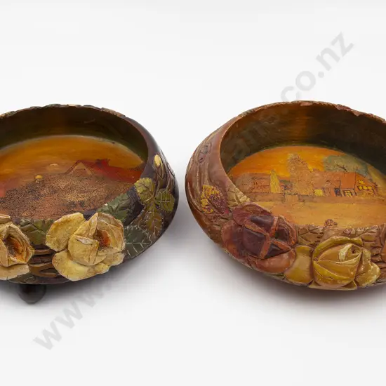 Two Jane Brenkley Rose Carved Fruit Bowls