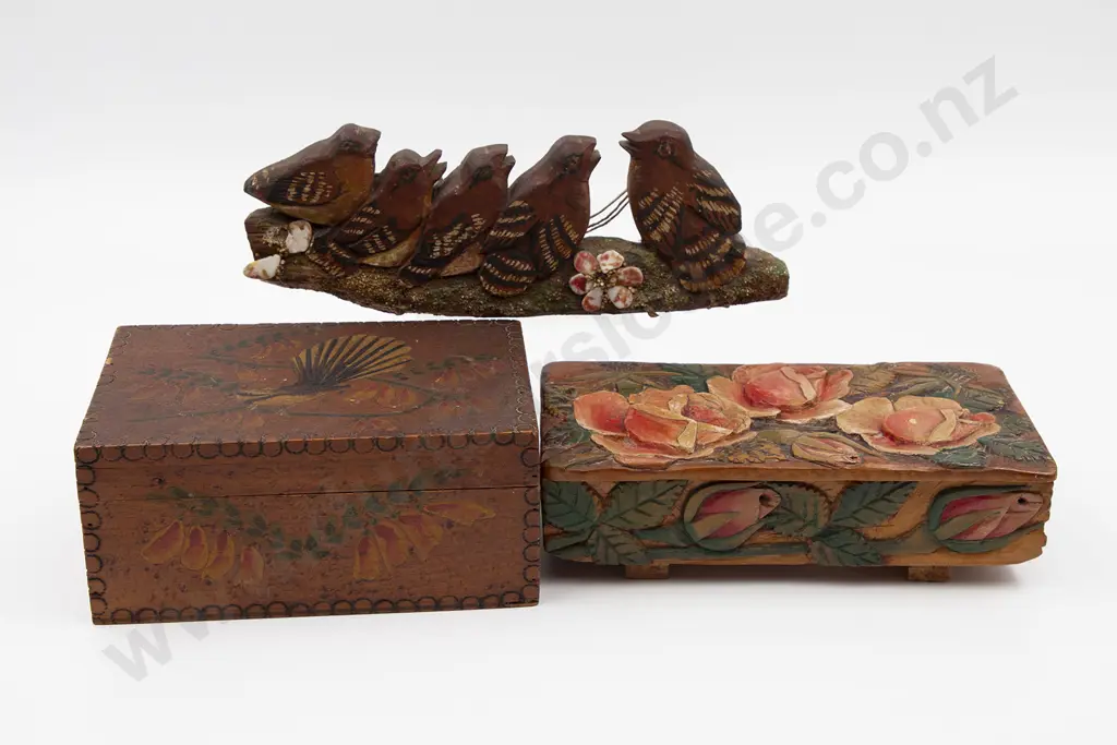 Folk Art Bird Wall Hanging With Rudimentary Box & Jane Brenkley Box Image 1++