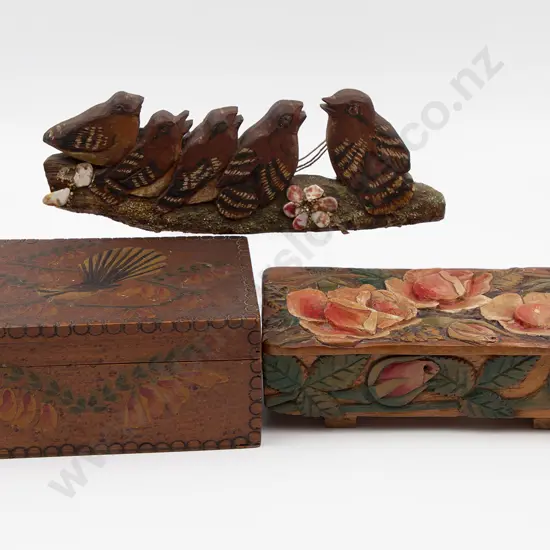 Folk Art Bird Wall Hanging With Rudimentary Box & Jane Brenkley Box