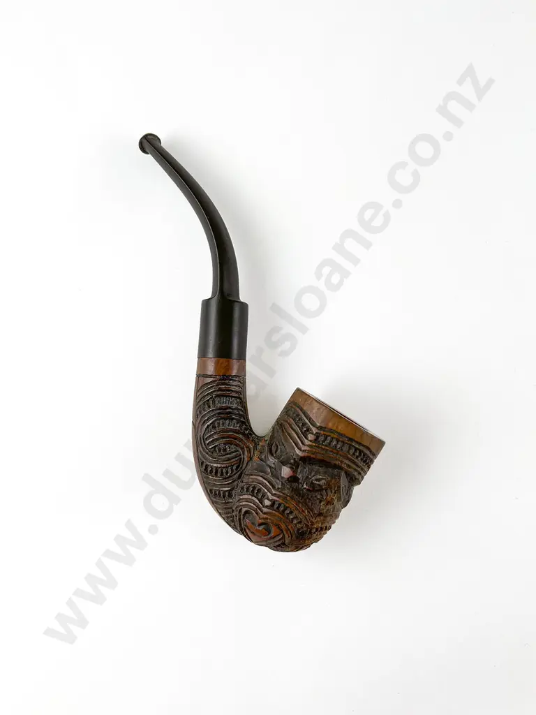 Wooden Pipe With Carved Wheku Heads Image 1++