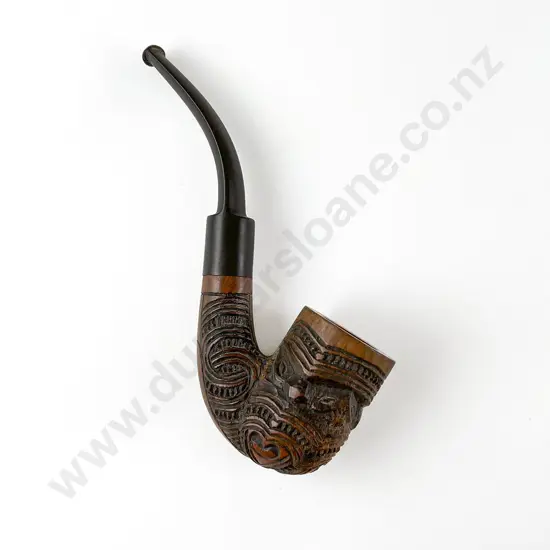 Wooden Pipe With Carved Wheku Heads