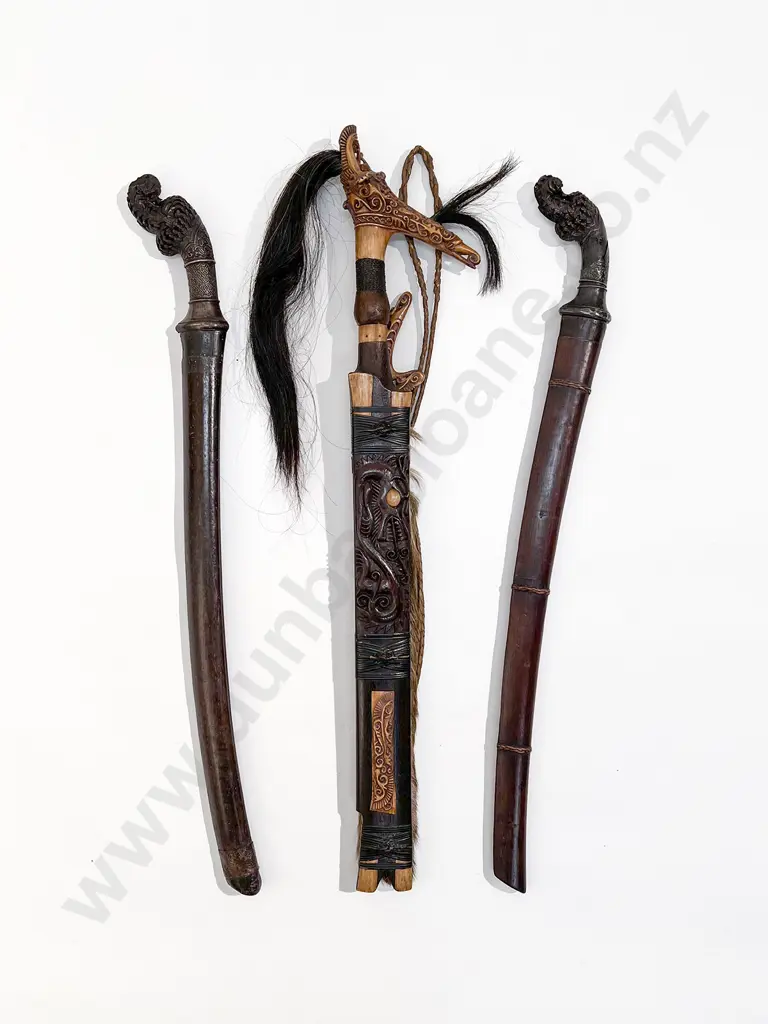 Three Indonesian Dyac Swords And A Necklace Image 1++