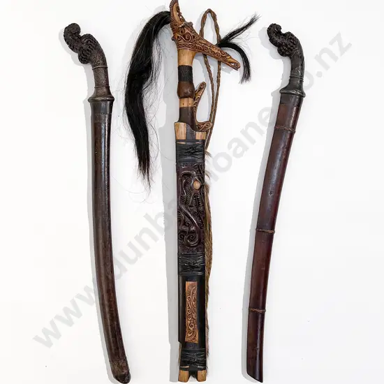 Three Indonesian Dyac Swords And A Necklace
